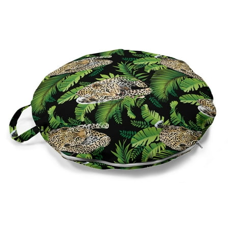 

Wildlife Round Floor Cushion with Handle Wild and Dangerous Leopards and Palm Leaves Island Setting Decorative Pillow for Living Room & Dorms 18 Round Charcoal Grey Brown by Ambesonne