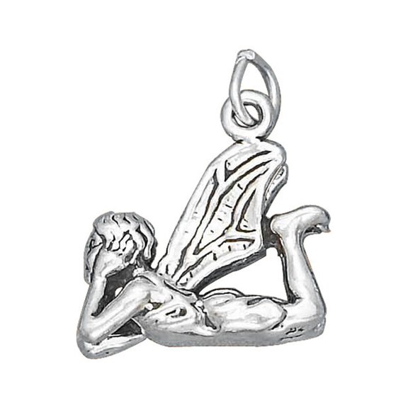Sterling Silver 16" .8mm Box Chain 3D Day Dreaming Fairy Pendant Necklace