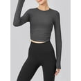 thumbnail image 3 of Liacowi Women Cropped Workout Tops Solid Color Ruched Long Sleeve Yoga Athletic Shirt for Sports Gym Running Activewear, 3 of 7