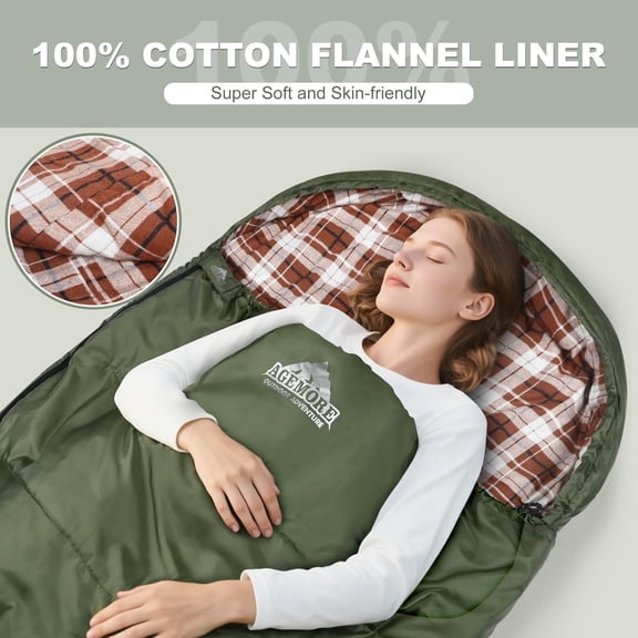 Cotton Flannel Sleeping Bag for Adults, Lightweight XXL Cotton Sleeping Bag for Camping Backpacking or Hiking, Water Resistant 3-4 Season Sleeping bag for Warm & Cool Weather