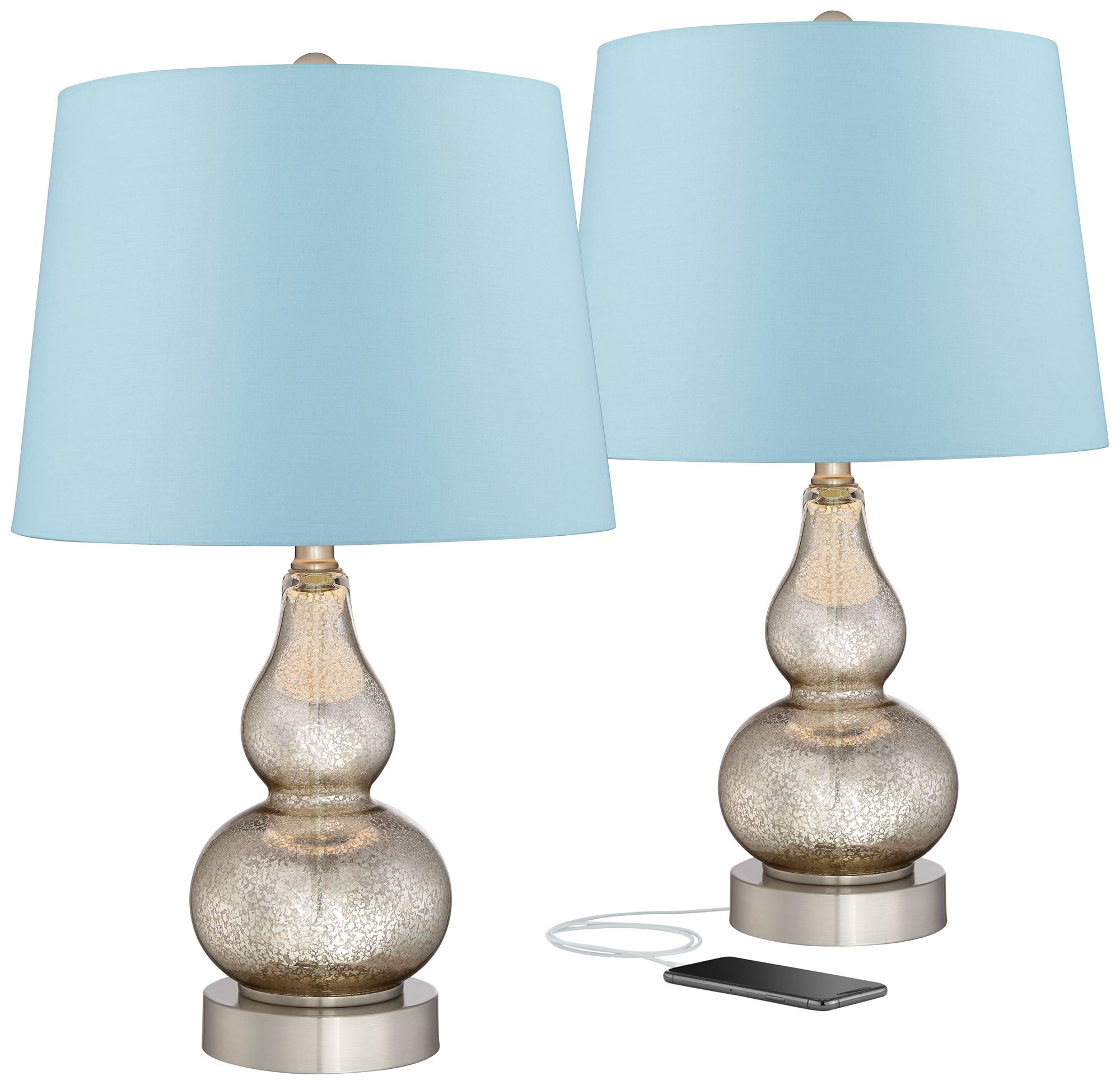 360 Lighting Castine Mercury Glass Blue, Mercury Glass Table Lamps Set Of 2