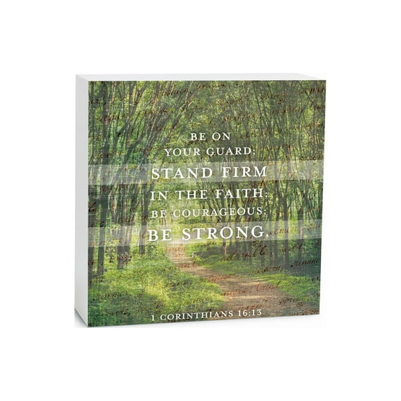 Stand Firm In Faith Green Wooded Path 5 x 5 Wood Tabletop Sign Plaque