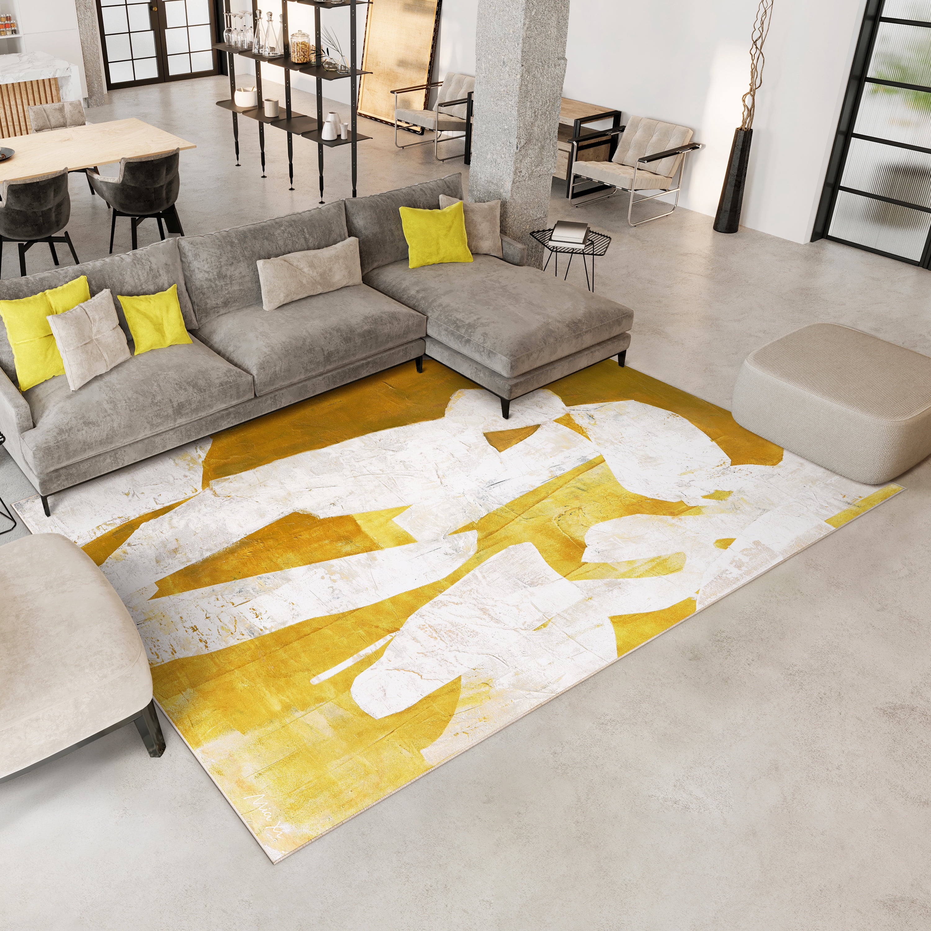 White Items Washable Abstract Art Area Rug size 8'x10', Power-loomed, Heavenly Softness with Non-Slipping Backing