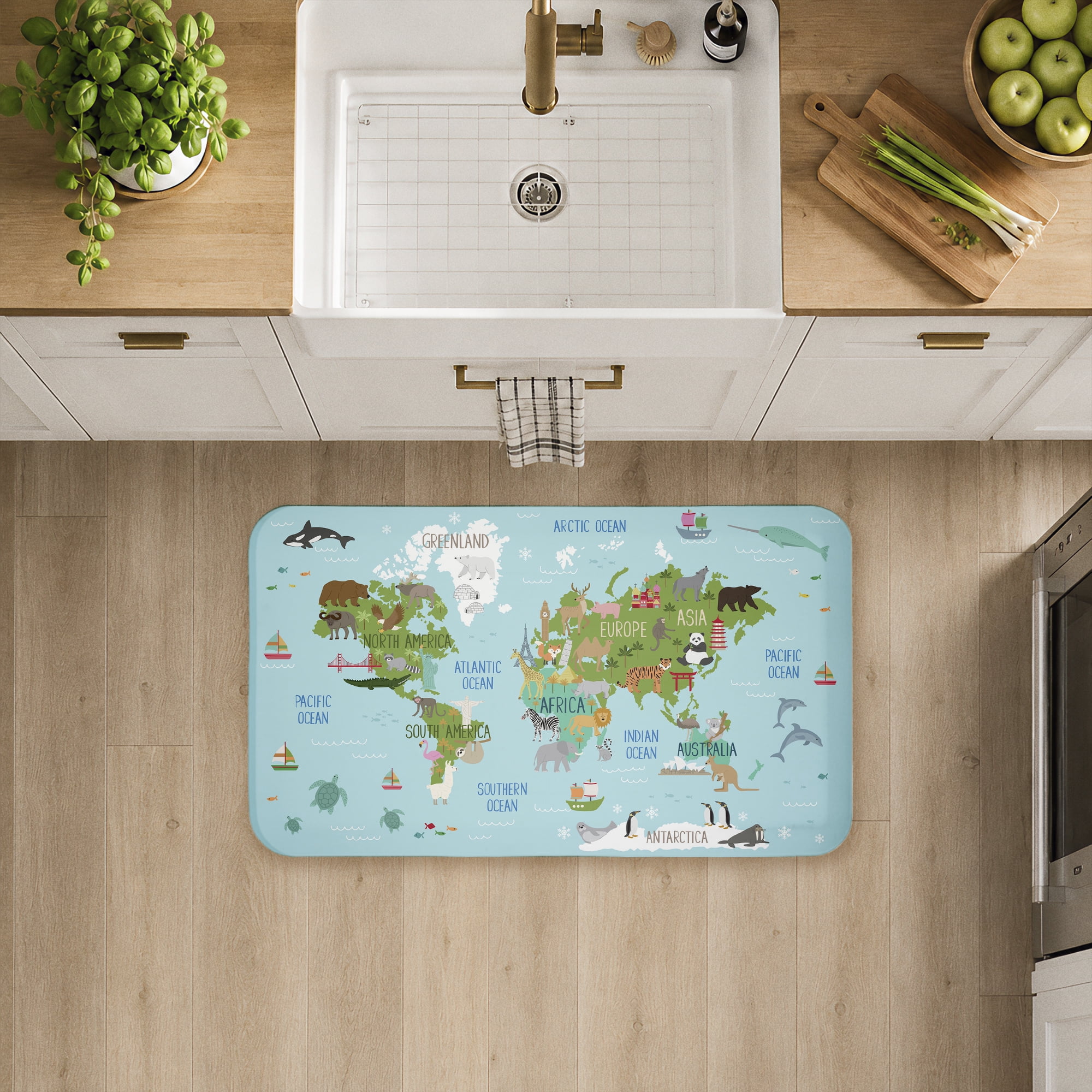 Stupell Industries Detailed Continents with Animals Printed Anti-Fatigue Floor Mat, design by Lisa Perry Whitebutton