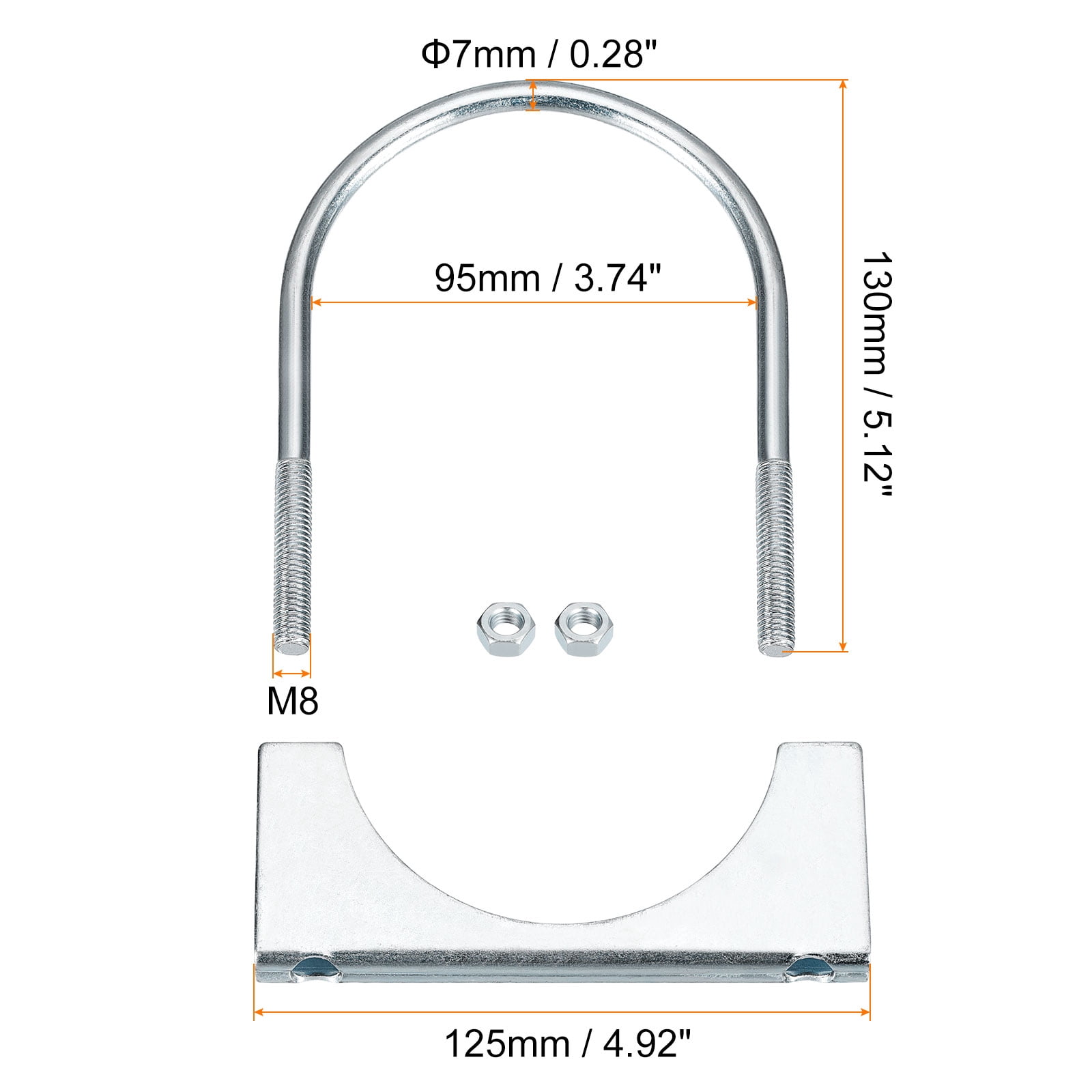 Muffler U-Bolt Clamps for 95mm Diameter Pipe, 2 Pack Saddle Type U-bolt Clamps