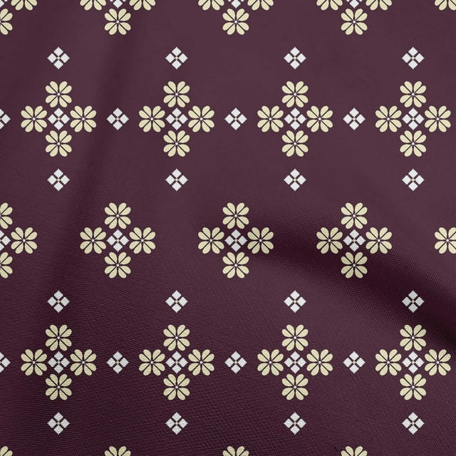 oneOone Viscose Jersey Chocolate Brown Fabric Geometric Fair Isle Pattern Sewing Material Print Fabric By The Yard 60 Inch Wide