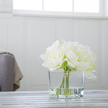 Pure Garden Lily Floral Arrangement with Glass Vase - Cream