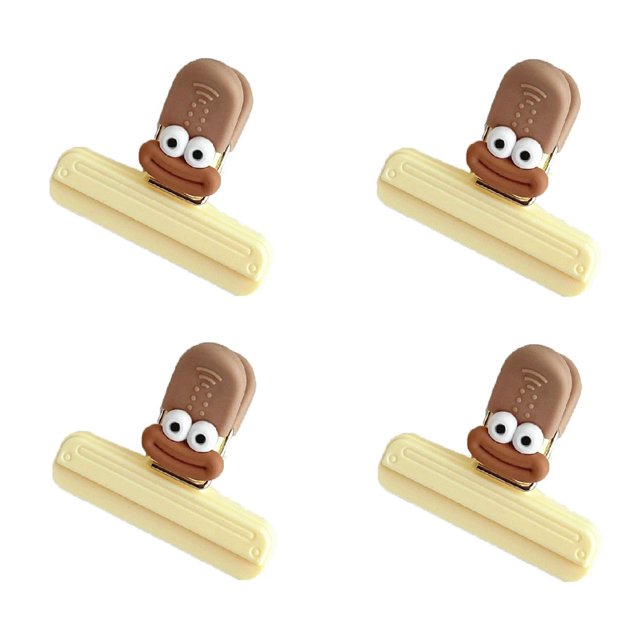 Cartoon Face Multipurpose Food Clips For Fresh Keeping Sealing Snacks Bags Chips And Fruits Home Kitchen Use 4PCS