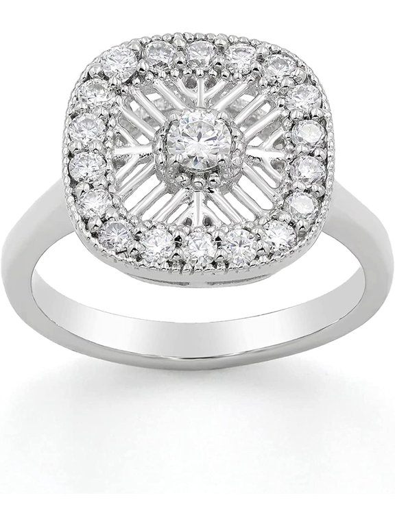 0.70 CTTW Moissanite Caged Cocktail Ring in 925 Sterling Silver, Giorgio Bergamo Size 9