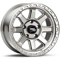 RockTrix RT116 17 inch Wheel Compatible with Jeep Wrangler JK JL 17x9 5x5 Wheels (-12mm Offset, 4.5in Backspace) 5x5 PCD, 71.5mm Bore, Silver Polished Wheels, Also fits Gladiator JT Rims