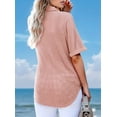 thumbnail image 3 of Women Waffle Knit Tops Henley Shirts Short Sleeve V Neck Solid Color Casual Tunic Dark Pink S, 3 of 4