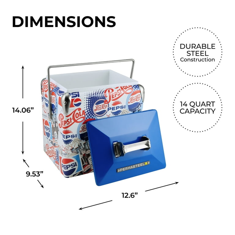 Free Shipping! Pepsi 14 QT Small Portable Cooler, Vintage Style