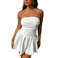 thumbnail image 2 of Caoirhny Women´s Summer Tube Dress, Strapless Solid Color Ruched Flared Mini A-Line Dress, 2 of 9