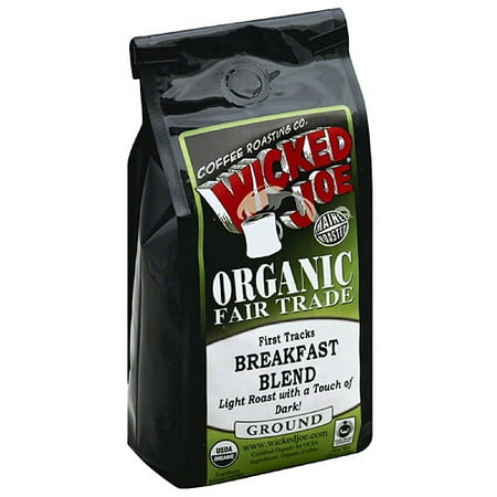 Wicked Joe Organic Fair Trade First Tracks Breakfast Blend Ground Coffee, 12 oz (Pack of