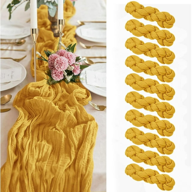 10 Pack Dark Green Cheesecloth Table Runner, 10FT Gauze Boho Rustic Tablecloth for Wedding Reception, Bridal Shower Holiday Party