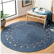 Avgari Creation Hand Woven, Oriental Jute Round Area Rug, Blue 4x4" Living Room , Indoor, Garden Carpet Rug Doormat