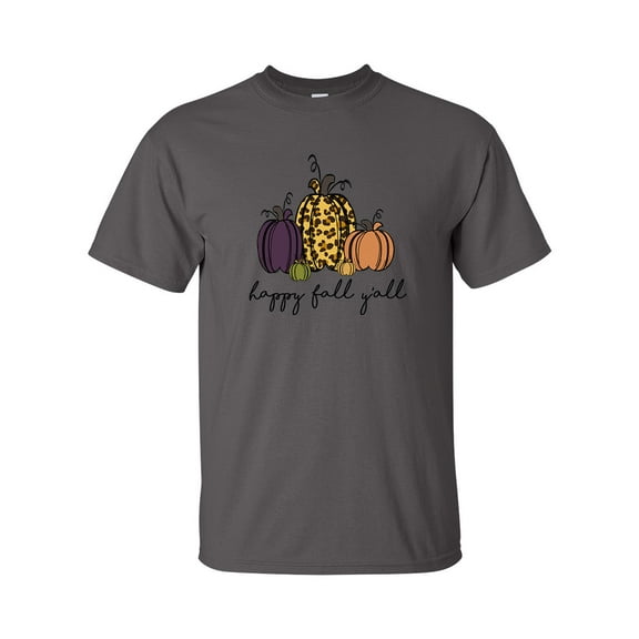 Cute Pumpkin Happy Fall Y'all Unisex Adult Short Sleeve T-shirt-Charcoal-5xl