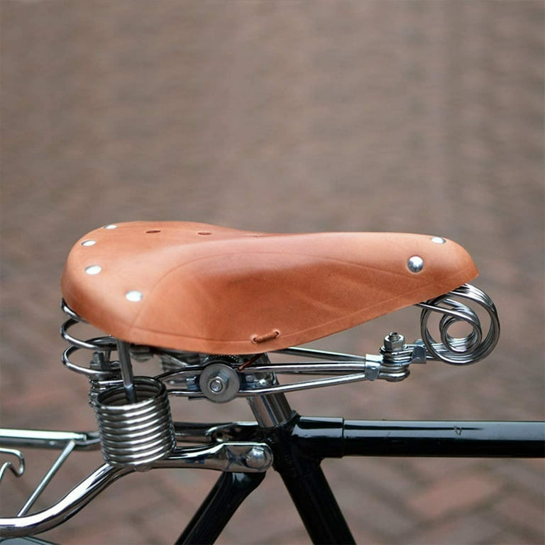 UNISTRENGH Brown Vintage Bike Saddle Leather Seat for Bicycle Cushion with 4 Springs Walmart