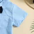 thumbnail image 6 of Toddler Boys Summer Suit Short Sleeved Light Blue Shirt With Bow Tie Dark Blue Shorts Performance Suit Suit Fashionable Casual Boys Outfits, 6 of 9