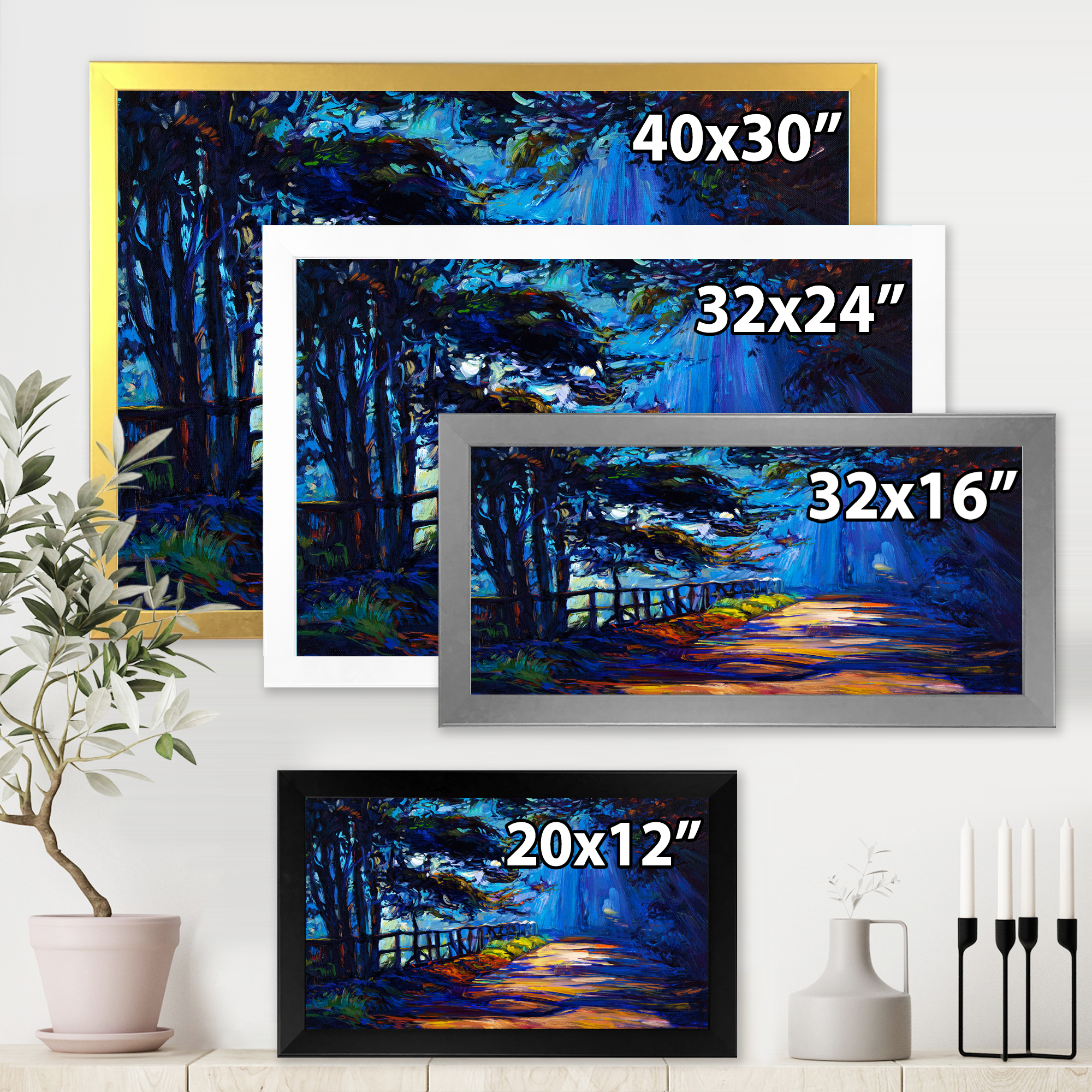 Designart 'Park Road In The Afternoon Shadows' Lake House Framed Art Print