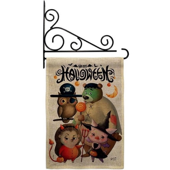 Angeleno Heritage GS130413-DB-03 Halloween Friends Falltime 13 x 18.5. in. Double-Sided Decorative Horizontal House Garden Flag Set for Decoration Banner Yard Gift