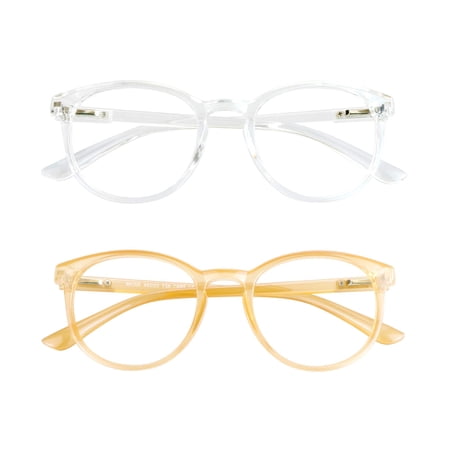 Blue Light Blocking Glasses, 2 Pack Computer Reading Glasses for Anti Eyestrain,Stylish Oval Frame, Anti Glare(Clear + Champagne, +1.75 Magnification)