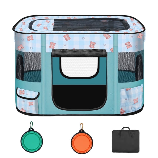 Corral para Perros Cowhill Plegable Impermeable Azul para Interior/Exterior
