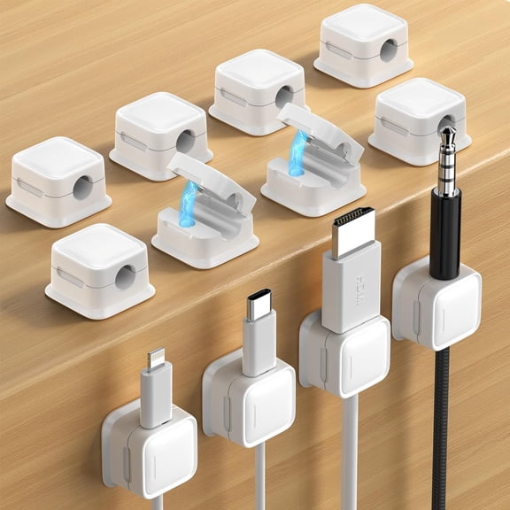 12 Pack Magnetic Cable Clips [Cable Smooth Adjustable] Cord Holder, Under Desk Cable Management, Adhesive Wire Holder Keeper Organizer for Home Office Desk Phone Car Wall Desktop Nightstand, White