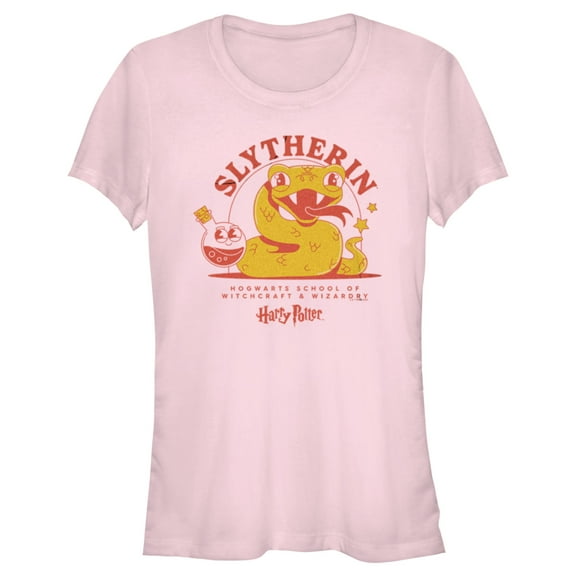 Junior's Harry Potter Cute Slytherin Snake  Graphic Tee Light Pink Small
