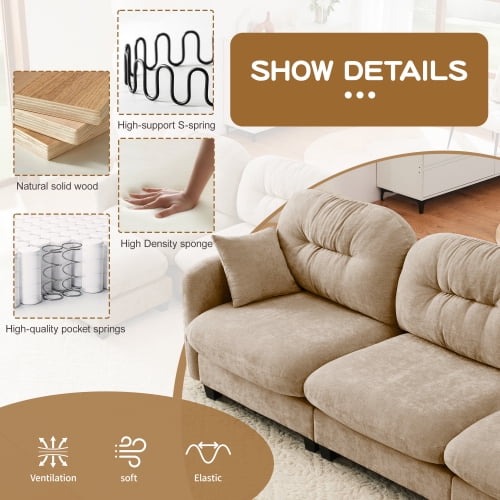 GAKMCIL 107" Loveseat Sofa with 2 Ottoman, 3 Seater with Upholstered Large Size Deep Seat,Cloud Sectional Couches Chenille Fabric for Living Home