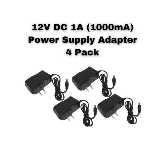 Evertech 4 Pack DC 12V 1000mA 1A Power Supply Adapter for 12 Volt Electronics 2.1mm x 5.5mm Plug Size