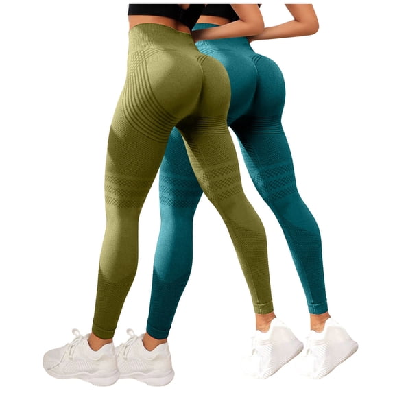 felwors 2 Pack Compression Leggings for Women Anti Cellulite Leggings Lifting Resistance Band Scrunch 2Pcs Legging (Green, L)