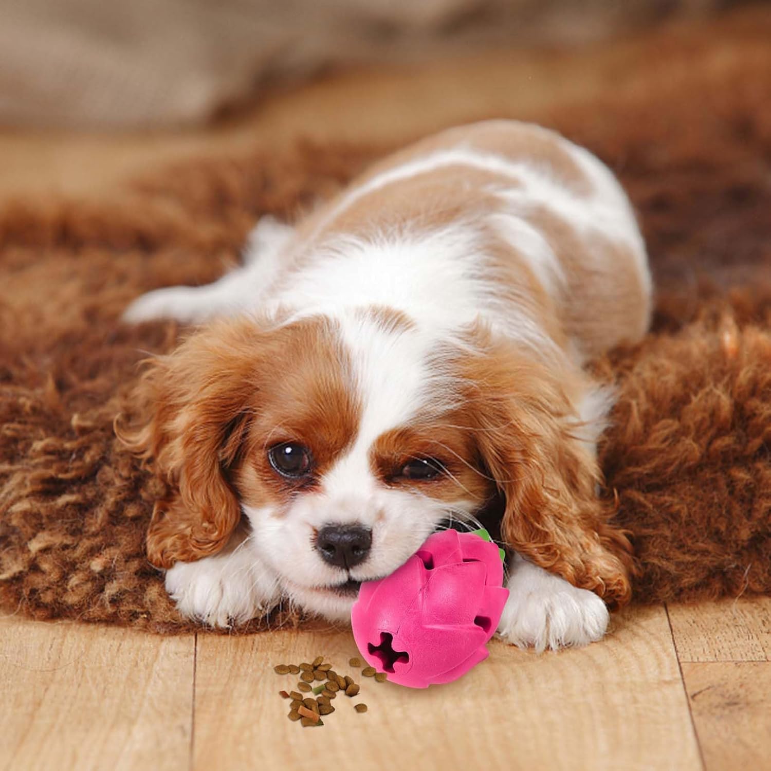 Dog Treat Dispensing Toys, Dispensing Puzzle Toy for Aggressive Chewers, Rubber Treat Dispenser, Interactive Stimulation Dog Food Toys, Pitaya Shape