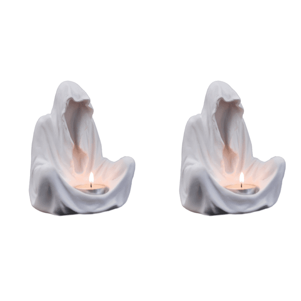 Portavelas fantasma, artesanía de resina de Halloween para suministros de fiesta en casa, color blanco