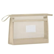 Yhmxh Double-Layer Mesh Zipper Pouch Bags, Clear Nylon Zipper Pencil Pouchs For Stationery Storage, Puzzle Bags, Versatile Cosmetic Pouch Makeup Toiletry Bag for Home Travel Office (Khaki)