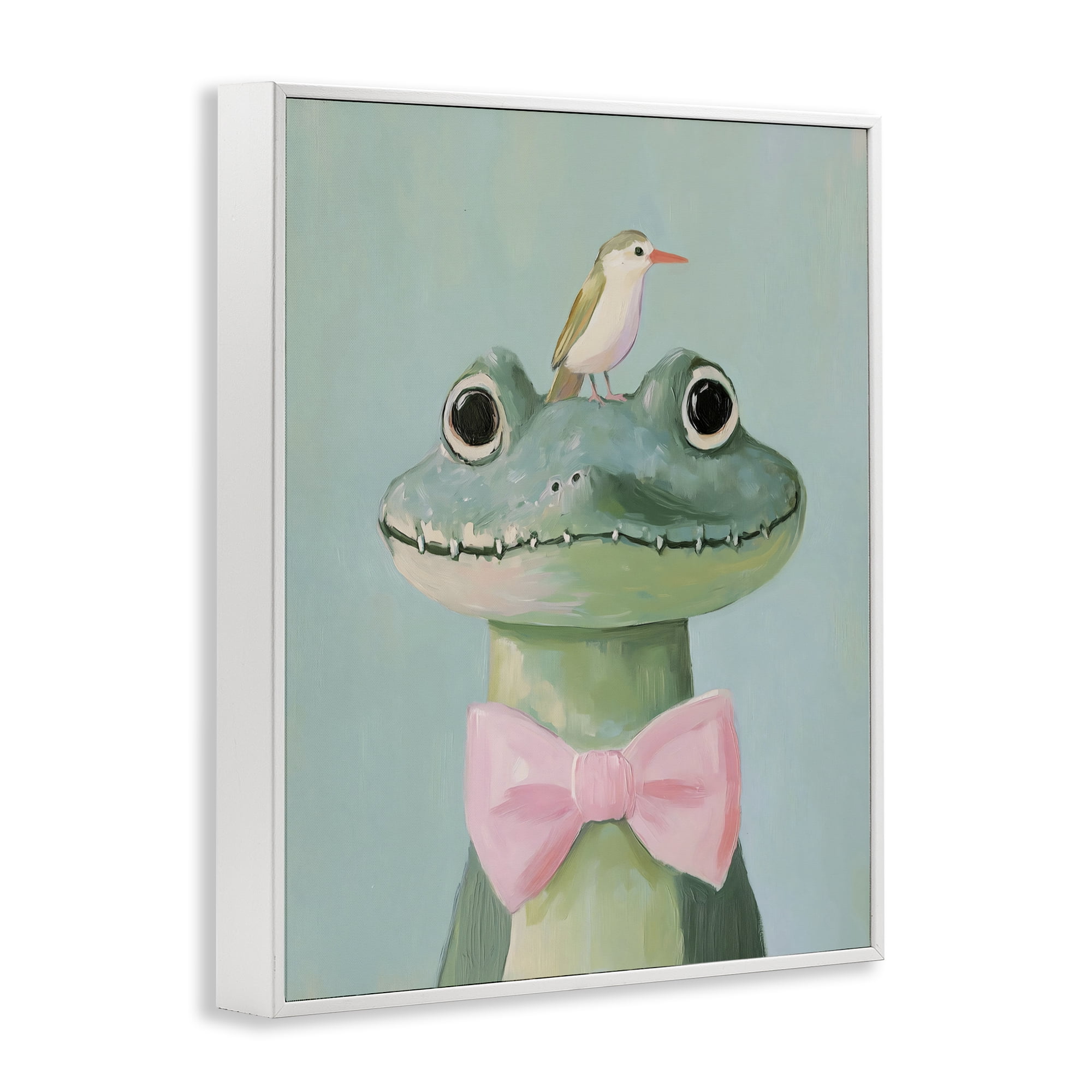 Stupell Industries Crocodile & Bird with Bowtie White Framed Giclee Art, design by The Prints Vibe
