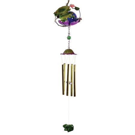 30 Inch Frog Design Metal Wind Chime With Gazing Ball Top