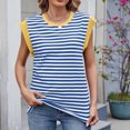 thumbnail image 2 of Women's Striped Tops Round Neck Cap Sleeve Tops for Women Summer Spring Blouses Basic Tee Shirts Loose Casual Tank (2XL, Navy), 2 of 4