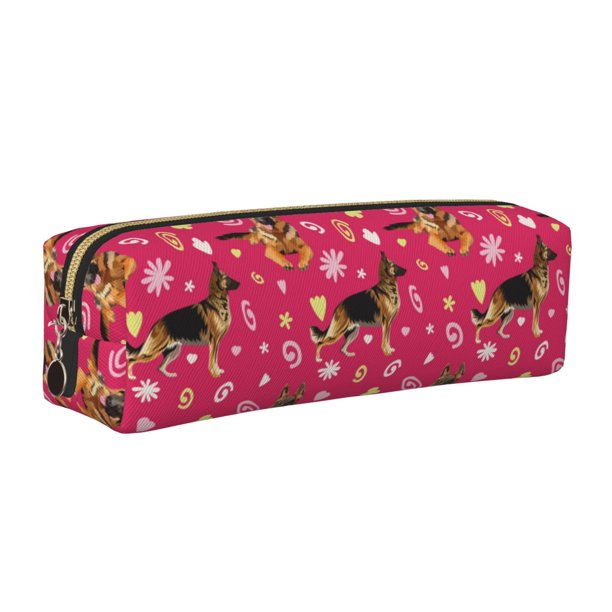 Balery German Shepherd Dog Estuche de Lápices de Cuero Impreso, Estuche para Suministros de Arte, Estuche de Lápices con Cremallera, Estuche de Almacenamiento de Papelería