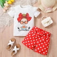 thumbnail image 2 of XZNPDUCQ Toddler Girls Summer Short Sleeve T-Shirt Tops Elastic Shorts Set 2Pcs 2PCS Set kids Casual Elastic Shorts 2Pcs Dailywear Red，6-7 Years, 2 of 5
