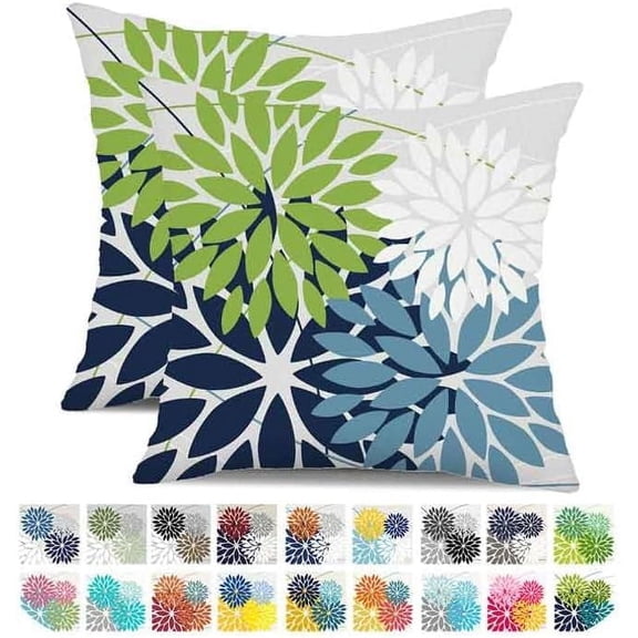 Outdoor Throw Pillow Covers 16x16 Inch Set of 2 Waterproof Spring Summer Geometric Elegant Blue Green Outdoor Pillow Covers for Patio Funiture Garden Couch 158Y16