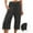 Black, variant on Women's Linen Capris Cropped Flare Pant Leg Cut Women's Plus Size Polyester Casual Pants Ladies Capris Pants Style C-79 Black S