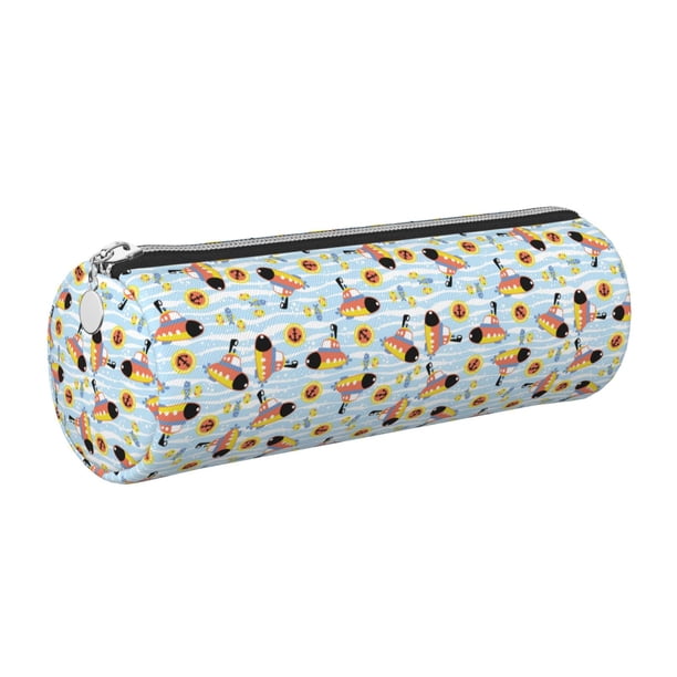 Easygdp Submarine With Fishes Undersea para Estuche de Lápices Cilíndrico de Cuero con Cremallera, Organizador de Lápices de Cuero para Escuela, Oficina y Viajes