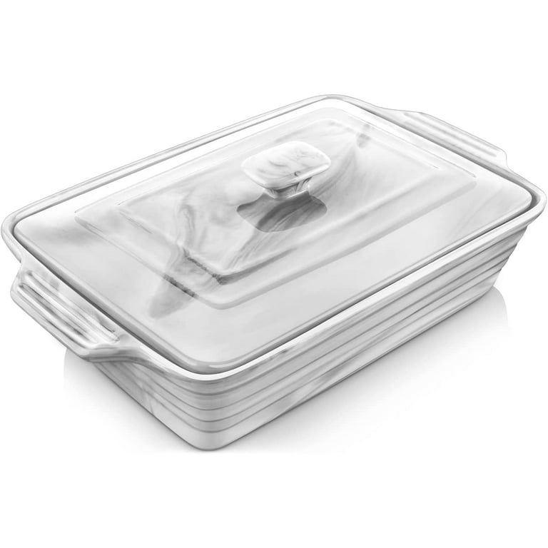 Ceramic Casserole Dish with Lid Oven Safe, 1.26 Quart Covered Oval  Casserole Dish Set, 14x7.5 Baking Dish with Lid for Casseroles, Lasagna  Pans