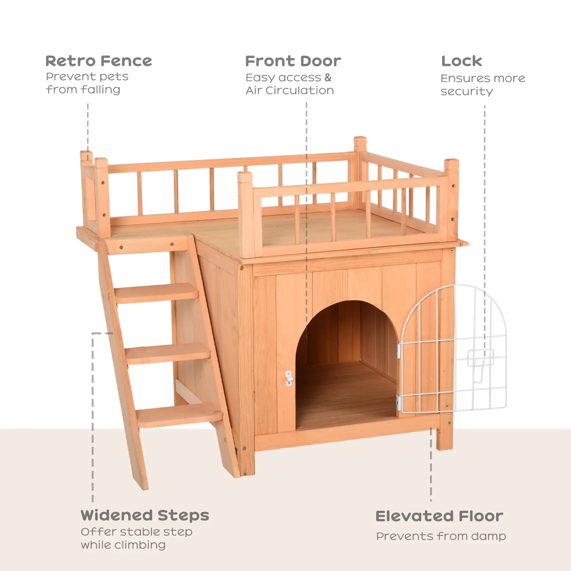 Pefilos 28" Outdoor Cat House with Lockable Wire Door, Stairs, Outside 2-Story Feral Cat Shelter, Indoor Kitty Condo, Orange