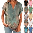thumbnail image 1 of QATAINLAV en Liquidation Liquidation, Chemises en Lin à Boutons pour Femmes 2025 Manches Courtes Retroussables Col en V Blouse Décontractée Mode Imprimé Floral Henley Chemises Tunique de Plage Multicolore TTG, 1 of 9