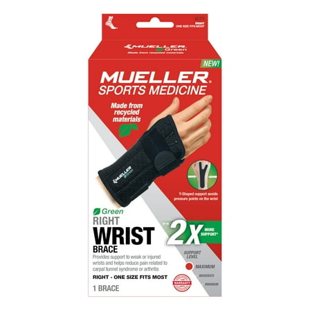 Mueller Sports Medicine Green Fitted Wrist Brace, Right, OSFM, Black