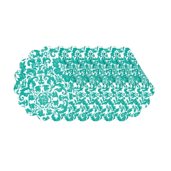 Madison Aqua Cotton Quilted Round Reversible Placemats Set of 6, 17"