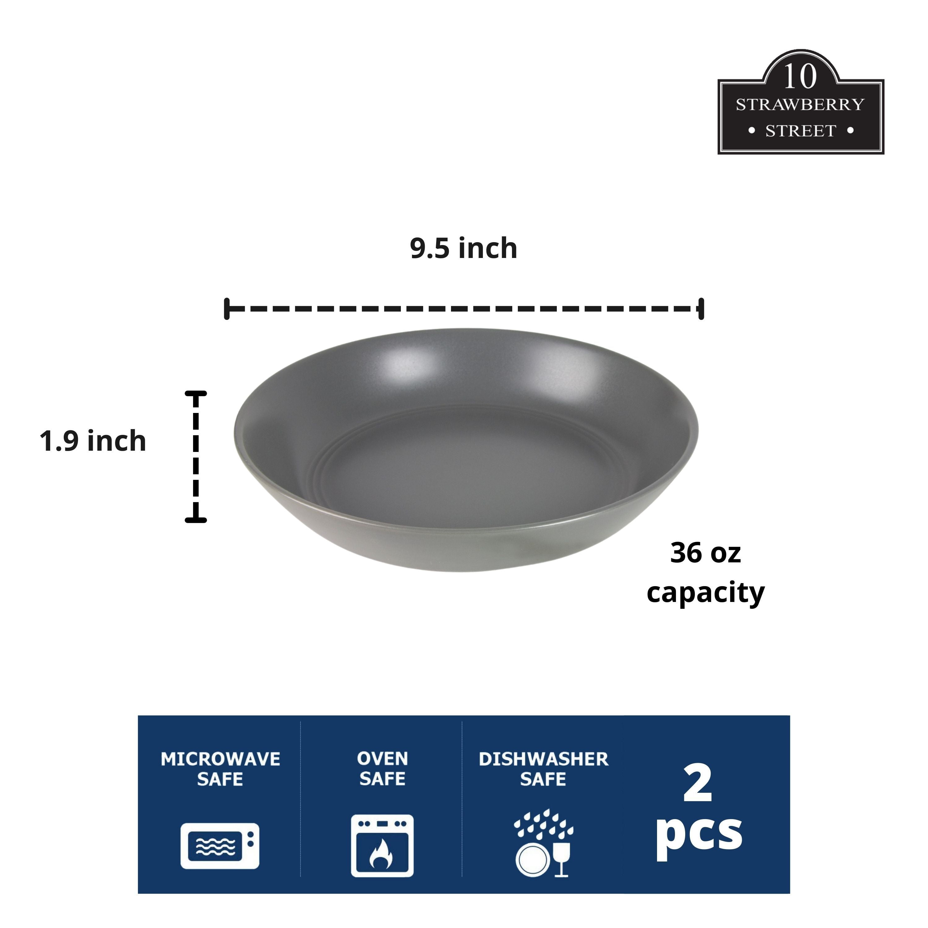 10 Strawberry Street Double Line 9.5"/36 oz Round Dinner Bowl, Set of 2, Matte Gray