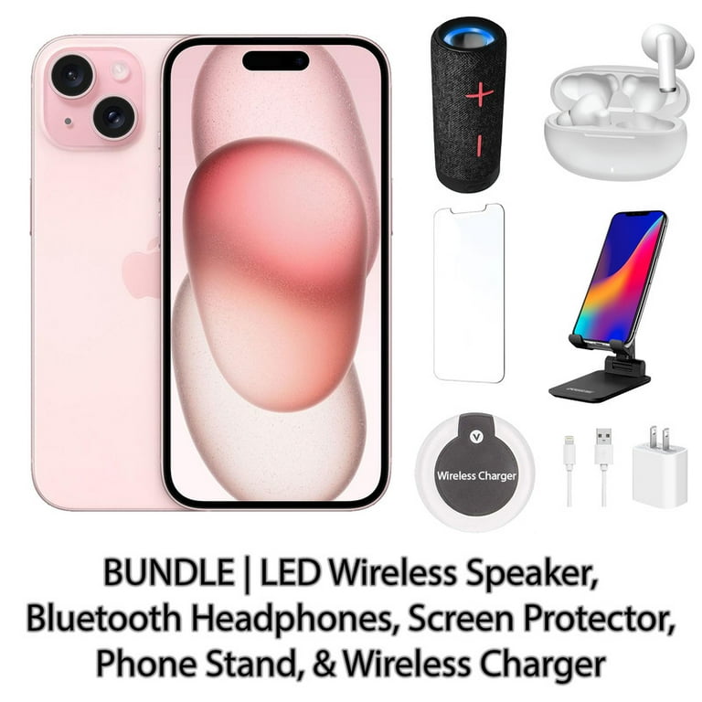 Restored Apple iPhone 15 128GB Pink Fully Unlocked Bundle with LED